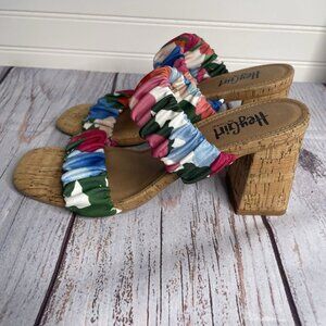 Hey Girl by Corkys Sandals Size 9 Chunky Cork Tropical Like Its Hot Resort BOHO